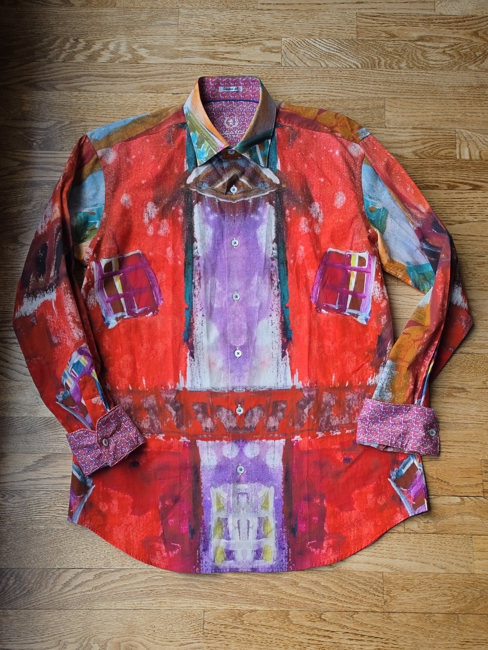 (M) Bugatchi Men's Shaped Fit Abstract Print Button-Down Shirt Night Out Grad